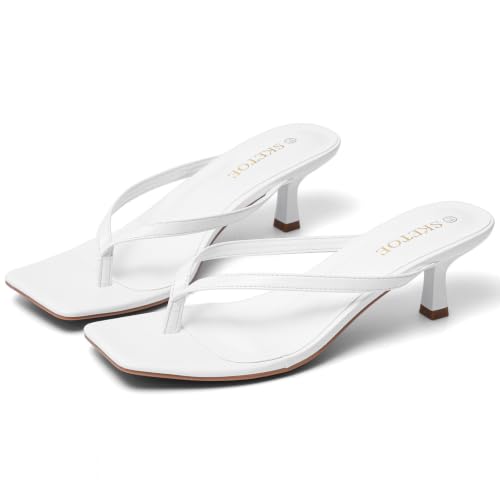 Image of Kitten Heels for Women Square Toe Sandals Flip Flop Heels Thong Sandals Comfortable Summer 2 Inch Heels Sandals