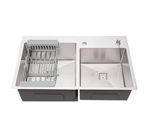Image of Fossa 45 inchx20 inchx10 inch Inch 5-Year Warranty Stainless Steel Double Bowl Kitchen Sink with Tap Hole, Drain Basket, Soap Dispenser & Drain | Home Kitchen Silver (Matte Finish)
