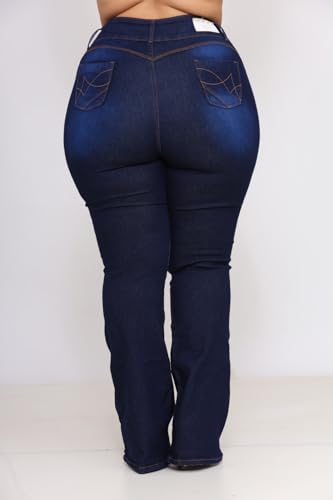 Calça Jeans Feminina Plus Size Flare Cintura Alta Com Lycra Azul Escuro (50, Azul Escuro)