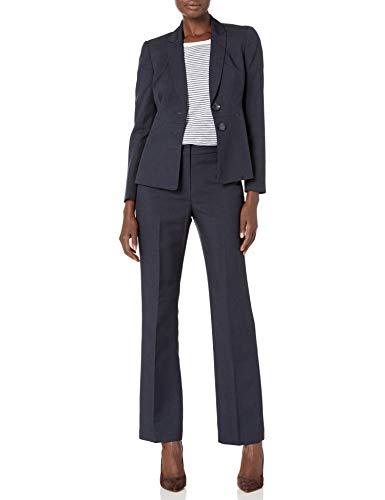 Le Suit Women's 2 Button Notch Collar Glazed Melange Pant Suit, Navy, 16