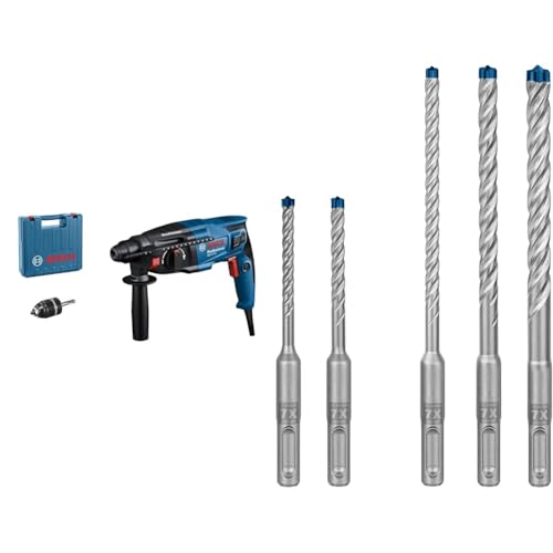 Bosch Professional Bohrhammer GBH 2-21 + 5x Expert SDS plus-7X Hammerbohrer Set (für Stahlbeton, Ø 5-10 mm)
