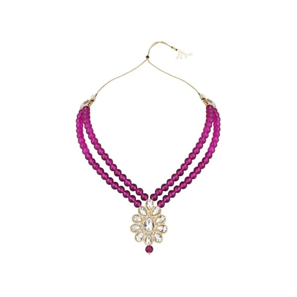 I Jewels Gold Plated Traditional Pearl & Stone Necklace & Earrings Jewellery Set For Women (ML140Pu) - Image 3
