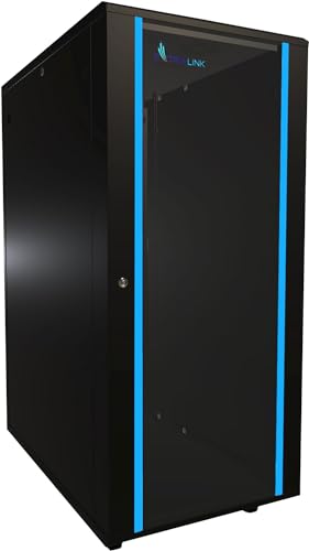 Armario Rack 19 Pulgadas 27 U 600x1000 Independiente Paneles Laterales Desmontables Marco para autoensamblaje Armario de Red para UPS Switch Vidrio Templado Negro Armario Rack de servidores