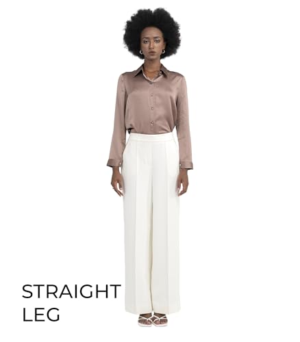 Off-White & Black Wide Leg Tuytsi Pants, Business Casual Trousers for Women4