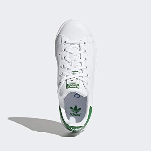 Top-down view of an adidas Stan Smith Junior sneaker, showing the lacing system and tongue logo.