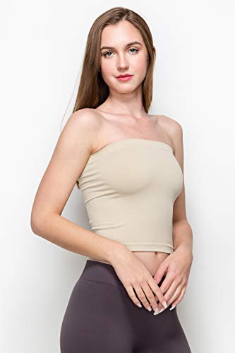 Kurve Women’s Strapless Tube Top - Medium Length Seamless Bandeau Stretchy Sexy Bra Tops, UPF 50+ (Made in USA), Pebble, X-Small/Medium