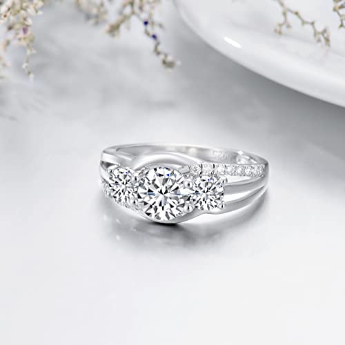 YDD 3 Stone Moissanite Engagement Rings for Women 1CT Center Brilliant Moissanite Engagement Ring White Gold 925 Sterling Silver Anniversary Promise Rings for Her3