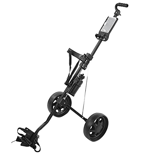 Carros De Golf Carro Negro Ajustable Carretilla Carro 2 Ruedas Empuje pulsador Carro de aleación de Aluminio Carretilla Plegable con Freno Carro Golf 3 Ruedas