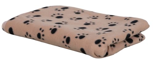 Kerbl Pet Manta para Perros Stella, Frazada, Beige, con Estampado de Huellas, 140x100 cm, Perros, Gatos, de Suave Forro Polar, Protege Muebles