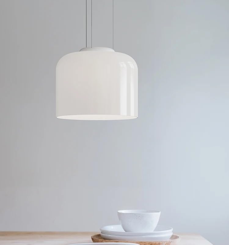 Lampe suspendue design nordique en verre blanc D33cm pour chevet et repas