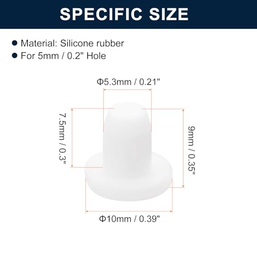 Image of uxcell 16 Pieces White Rubber Stopper, 5.3mm Plug Holes for 5mm /0.2 inch Hole