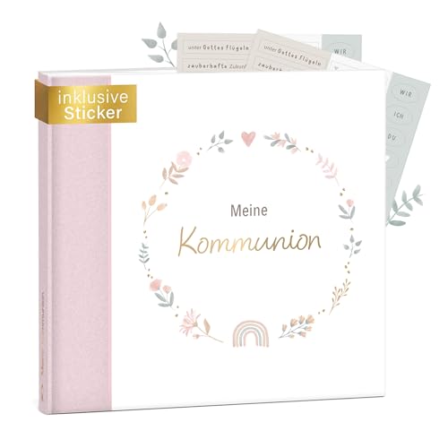 mintkind Gästebuch Kommunion Rosa - Kommunionsbuch zum Ausfüllen 72 Seiten zum Selbstgestalten hochwertiger Leineneinband - Kommunionsgeschenk & stilvolle Kommunion Deko