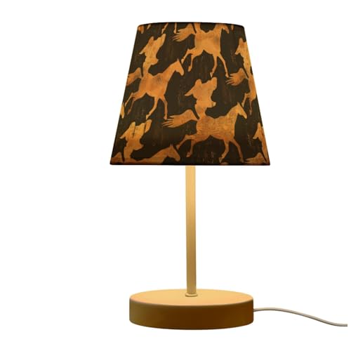 Peystean 3-Color Dimmable LED Bedside Table Lamp,Groupr Running Horse Silhouette Linen Nightstand Light by USB Port,10.8" High Desk Decor for Living Room Nursery Bedroom Office Cafe