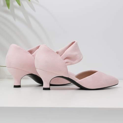 Image of RIBONGZ Kitten Heels for Women Closed Toe Comfortable Low Heels Pointed Toe Sexy Slip on Pumps Bridal Party Dressy Shoes