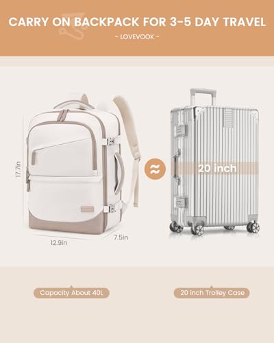 LOVEVOOK Handgepäck Reiserucksack 4 Stück, 40L Rucksack Damen Groß Flugzeug mit Nass- und Trockenfach 45x36x20, 17.3 Zoll Laptop Travel Backpack Kofferrucksack Carry On Luggage für Trip Reise