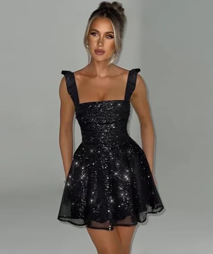 Dessiny Spaghetti Straps Scoop Neck Short Homecoming Dresses 2025 Short Sparkly Sequin Pleated Prom Cocktail Pary Gown DE337 5