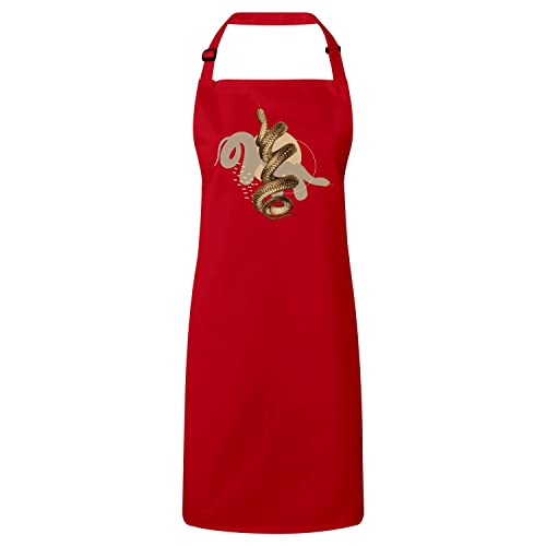 Tablier cuisine rouge serpent noir design moderne biologie illustration ancienne