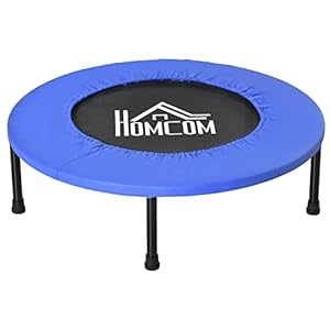 HOMCOM Lit élastique Fitness Ø81 cm Trampoline en Acier avec Bord Protecteur et 28 Ressorts pour Exercices en intérieur et extérieur Charge 100 kg 81 x 81 x 22,5 cm Noir et Bleu