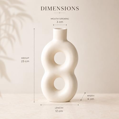 Image of Ceramic Flower Vase for Home Decor - Off White Matte Finish Abstract Hollow Design 23cm - Decorative Vase for Pampas Grass, Artificial Flowers, Living Room & Bedroom