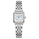 AMOVAN Vintage Gold Watches for Women Small Wrist - Arabic Numeral Dial, Rectangular Quartz Watch, Dainty Ladies Wrist Watch for Mother's Day Valentine's Day Anniversary Birthday (Silver)