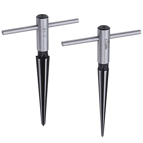 Aowish T Handle Taper Reamer Set 3-13Mm(1/8''-1/2'') & 5-16Mm(½"-5/8") Bridge Pin Hole Hand Held Tapered Reamers 6 Fluted Chamfer Reaming Guitar Woodworker Luthier Tool (2 Pieces) #TOP6
