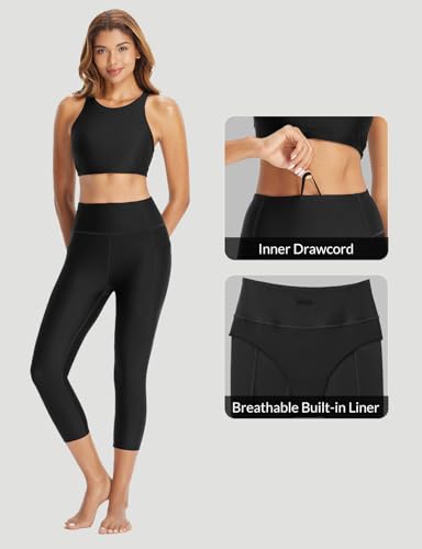 baleaf Women's 20" High Waisted Swim Pants 2025 Long Swim Capris UPF50+ Swimsuit with Liner and Pockets3
