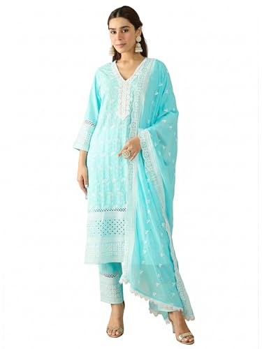 Image of INDO ERA Women Pure Cotton Kurta Set with Dupatta | Festive Suit Set, 10790