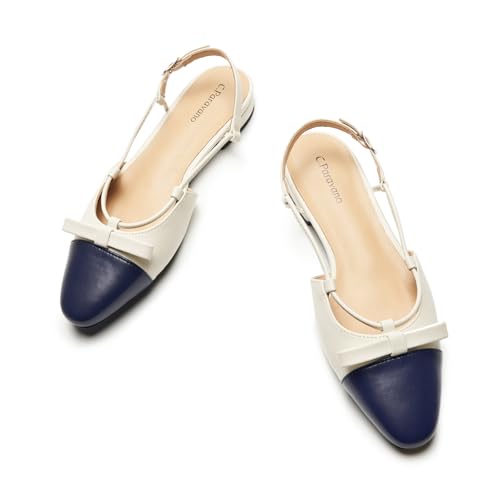C.Paravano Women's Almond Toe Slingback Flats with Cap, Stylish Comfort Flats for Casual, Dressy, Office Wear