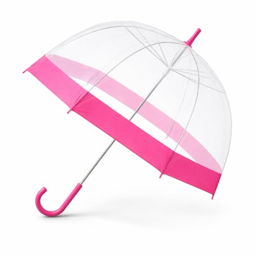 Unirobe Clear Transparent Dome Umbrella with Pink Border & Handle 84cm Waterproof Windproof Lightweight Outdoor Umbrella for Weddings Daily Commute & Travel