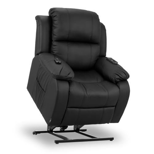 ZZ DON DESCANSO   Sillón Relax Reclinable Eléctrico Levanta Personas Trevi Negro, Reclinación 160º, 10 Programas, Temporizador, Calor Lumbar. Sillón Masaje 4 Zonas de Eco Piel PU. Incluye 2 Mandos
