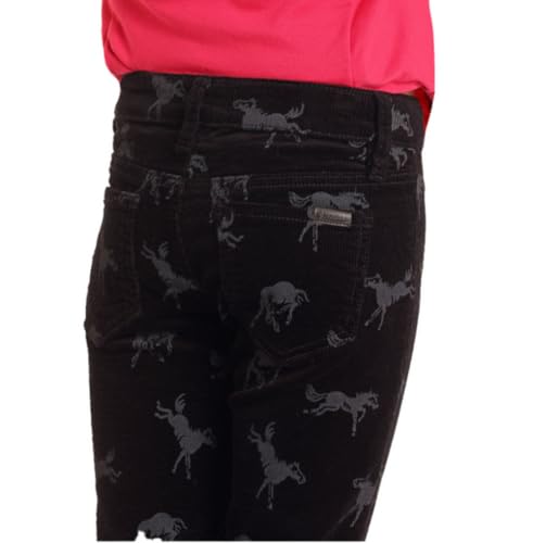 Rock and Roll Girls Horse Print Corduroy Flare Jeans - Black - BG6PD053024