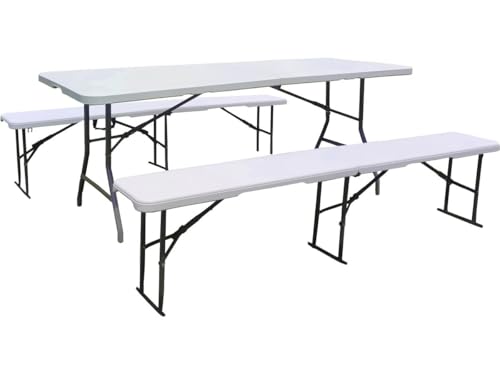 Ensemble Table de Jardin Pliante + 2 Bancs pliants Foldy - Blanc