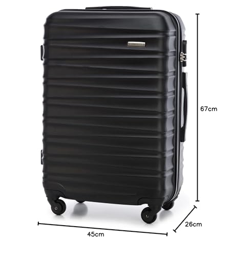 WITTCHEN Reisekoffer Rollkoffer Trolley Mittlerer Koffer Reisekoffer Hartschale aus ABS Mittelgroßkoffer mit 4 Spinner-Rollen Zahlenschloss Groove Line Größe M schwarz Lufthansa/Eurowings/Ryanair