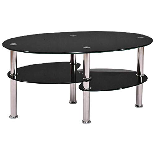 Dj siphraya New Glass Oval Side Coffee Table Shelf Chrome Base Living
