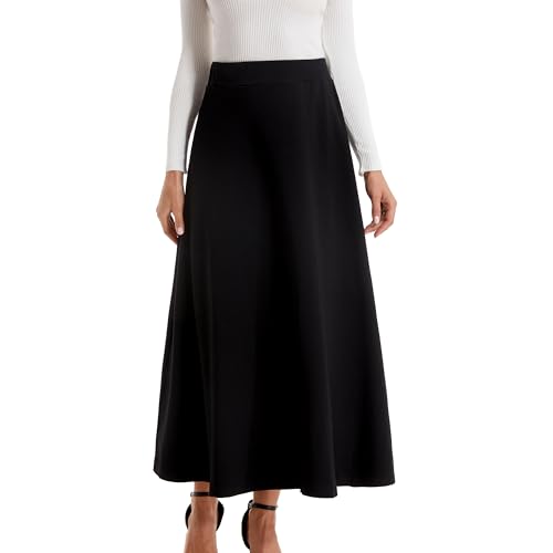 Womens Fall Winter Elastic Waist Long Skirts A Line Ankle Length Vintage Skirt