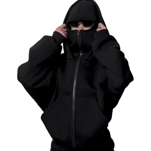 Omwnxy Sturmmaske Hoodie Herren Sweatjacke Sweatshirt Y2k Kapuzenpullover Mit Kapuze Reißverschluss Oversize Pullover (L,Black) Omwnxy Sturmmaske Hoodie Herren Sweatjacke Sweatshirt Y2k Kapuzenpullover Mit Kapuze Reißverschluss Oversize Pullover (L,Black)