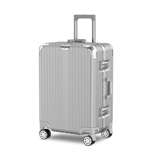 Voyagoux Valise Moyenne - 72L, Valise Rigide, Aluminium, Valises avec Serrure TSA, 4X Air Wheel-System Roue, Suitcase, Robuste et léger Suitcase, 66x42x26cm, Argent