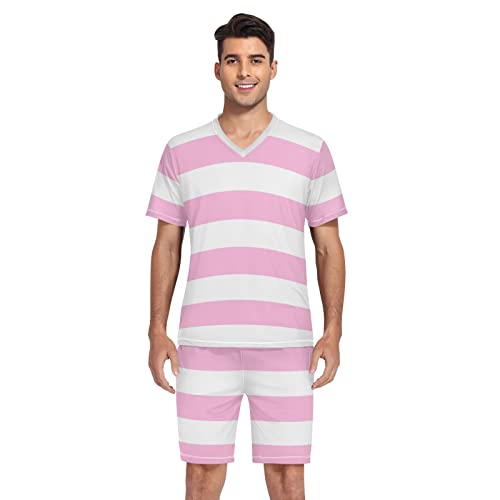 Men's Pajama Sets Blue And Red Striped Sleepwear Short Sleeve Lounge Sets for Men4