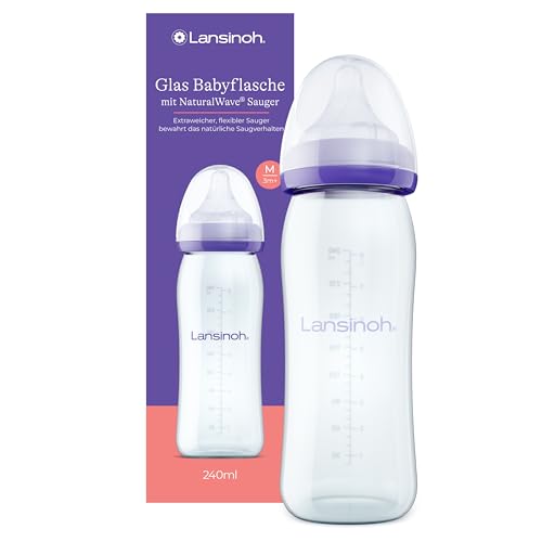 Lansinoh Glas Babyflasche mit NaturalWave Sauger Gr. M 240 ml