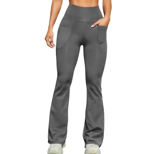 Women's Wide Leg Sports Yoga Pants Women's High Waist Casual Fashionable Loose Solid Color Bell Bottom Pants Dark Gray L