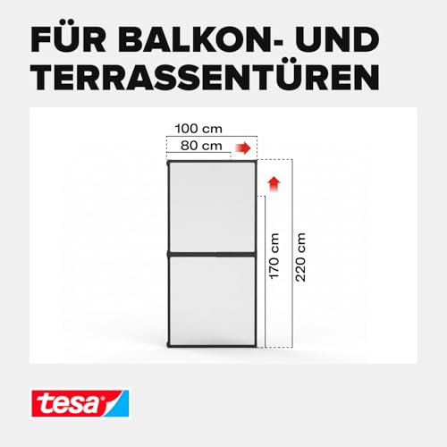 tesa INSECT STOP FALT Alu Rahmen teleskopierbar Premium für Türen – vormontierter Alu-Rahmen - Fliegengitter - mit verstellbarem Teleskoprahmen - 80 cm x 170 cm bis 100x cm x 220 cm - Anthrazit