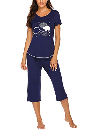 Ekouaer Women's Pajama Set - Sleepwear Tops with Capri Pants Casual and Fun Prints Pajama Sets