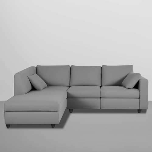 Image of Florian LHS 4 Seater L Shape Sofa Set for Living Room (Dark Grey Fabric) Premium Fabric Sofa