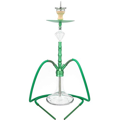 Smokezilla® MINYA 2S Cachimba Aluminio 86cm Shisha | Set narguile Completo: Gestor de Calor Rejilla Recoge Melaza 2 Conexiones 2 Mangueras de Silicona Mate 2 Vástagos (Verde)