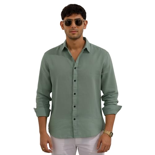 Image of Men's Linen Cotton Casual Shirt | Regular Fit Plain Shirt for Men | Long Sleeve Shirt for Casual & Formal Wear