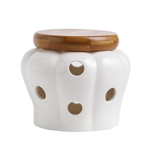 kesurpae Pot de Stockage d'ail Facile à Nettoyer, Accessoire de Cuisine Essentiel pour Chaque Maison, Pot à ail en céramique avec Couvercle Creux, Blanc