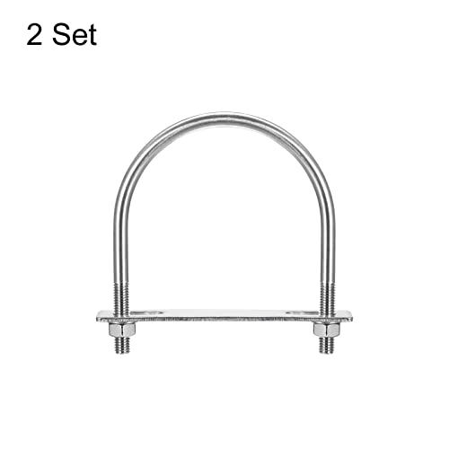 Image of uxcell Round U-Bolts, 2 Sets 104mm(4.09 inch) Inner Width 136mm Length M10 304 Stainless Steel U Clamp Bolt with Nuts Washers and Plates, for Boat Trailer