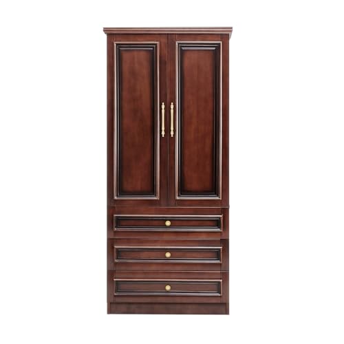 Solid Wood Armoire Wardrobe Closet: 70.87" Wardrobe Cabinet Storage,Clothes Organizer with Doors,Shelves,Hanging Rods and Drawers,American Style Freestanding Bedroom Cherry Red Finish - Image 6