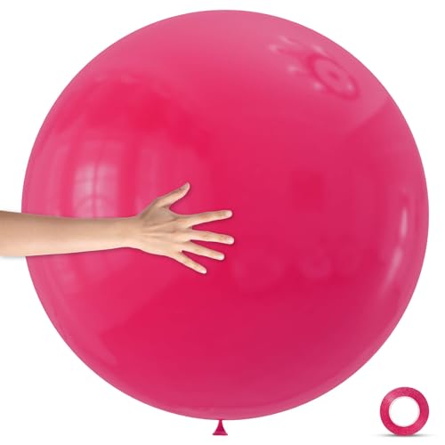 Image of 5Pcs Hot Pink Big Balloons 36 Inch, Round Large Latex Party Balloons for Birthday Wedding Decorations