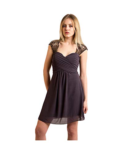 Robe de soirée courte en mousseline plissée et dentelle pour femme en Taille Unique coloris Gris